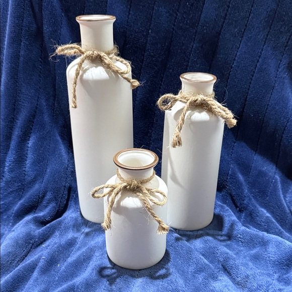 Other - Rustic White Ceramic Bottles with Twine Accent - Set of 3